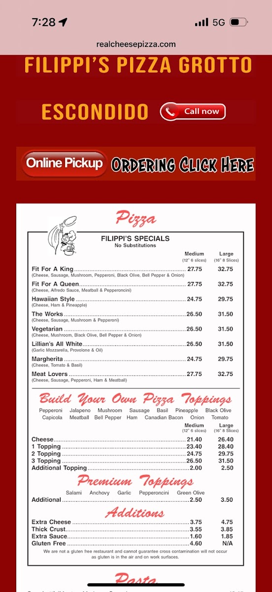 Menu Filippi's Pizza Grotto Escondido-8